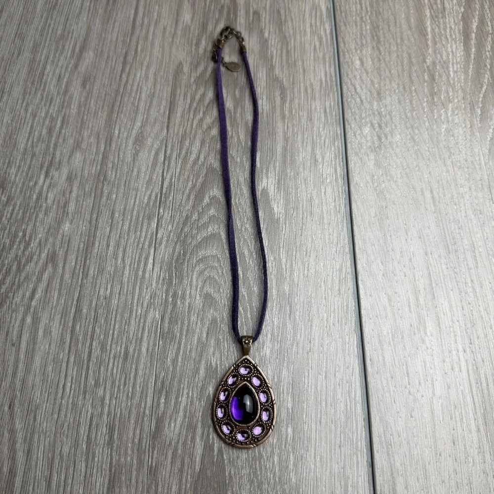 Vintage Robert Rose Purple Faux Amethyst Teardrop Pendant Cord Necklace